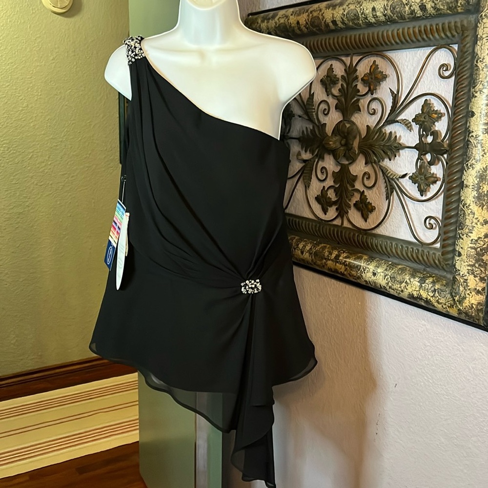 NWT Alfred Angelo Top -Black formal one shoulder superb beaded/ rhinestone Sz 18